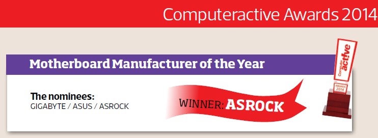 ASRock has won the award of Best Motherboard Manufacturer of the Year 2014