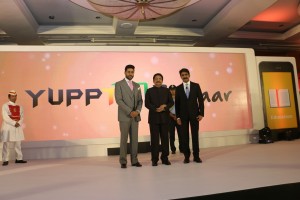 L to R - Mr. Abhishek  Bachchan, Governor of MH, Shri Vidyasagar Rao, Mr. Uday Reddy, Founder & CEO, YuppTV